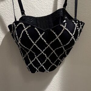 Julia Black Rhinestone Embellished Bustier L/XL NWT